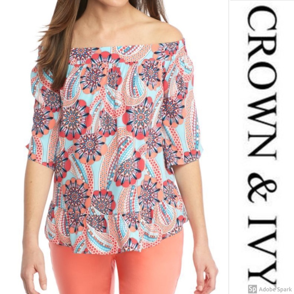 Crown & Ivy Off Shoulder Flounce Top Blouse XS New‎